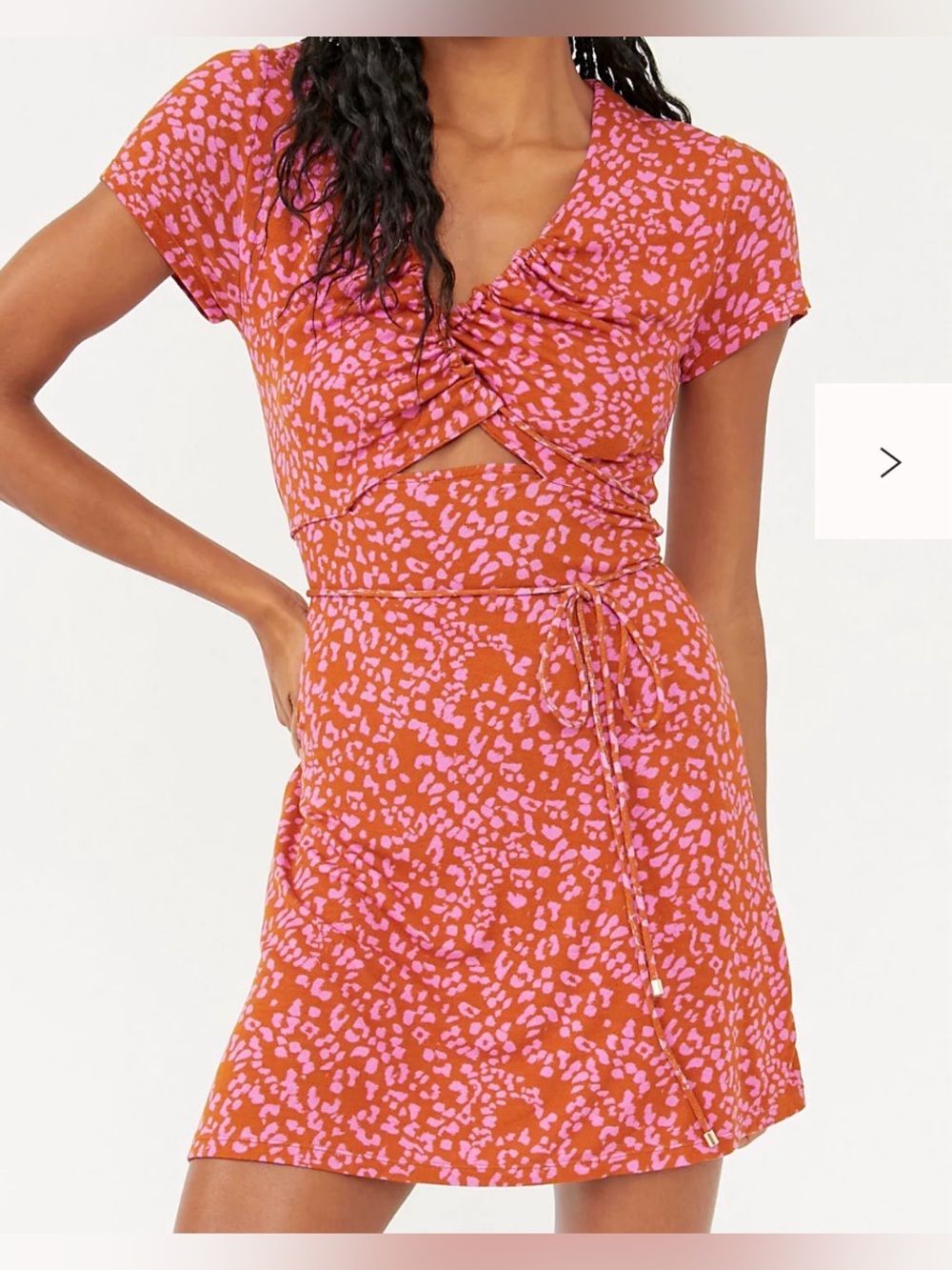 Free People Rust & Pink Leopard Marsaille Mini Dress w/ Front Cutout Women’s M
